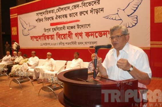 Hypocrat Yechuri slams the imaginary 'Hindutva policy' of Central Govt but keeps mum on Tripura's massive corruptions